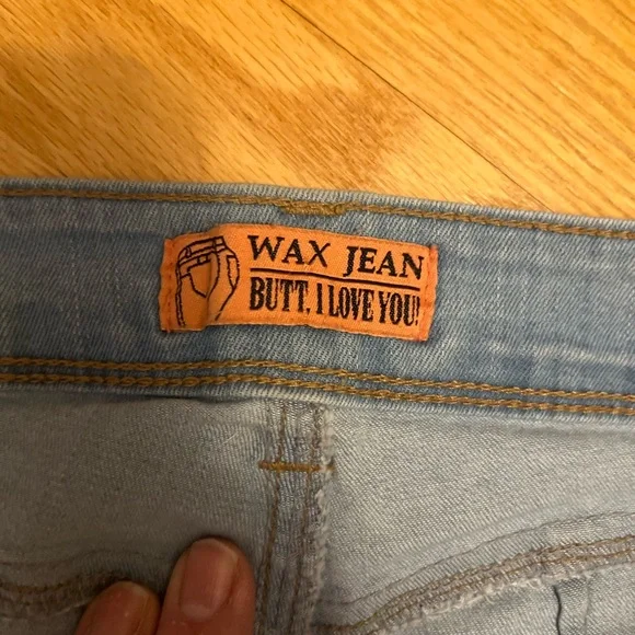 Ladies Juniors Size 11 Wax Jean Butt I Love You Light Blue Skinny Jeans GUC - Picture 2 of 7